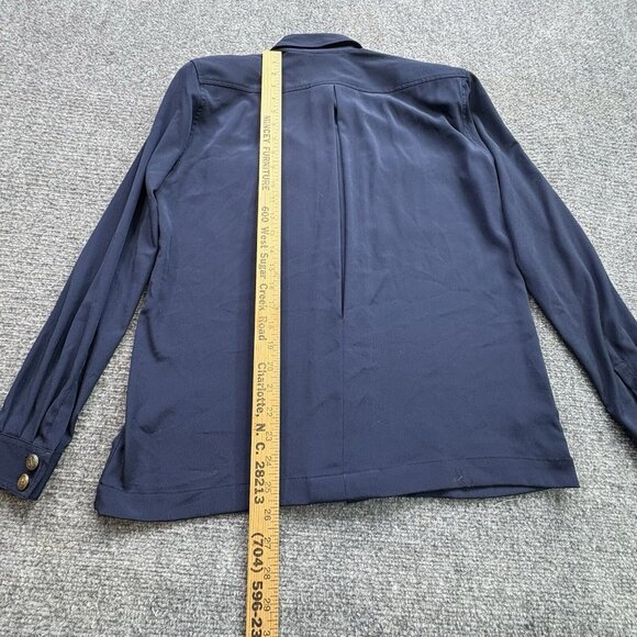 VTG 80s Liz Claiborne Blouse 6 Navy Gold Buttons Military Tailored Structured - Picture 11 of 15